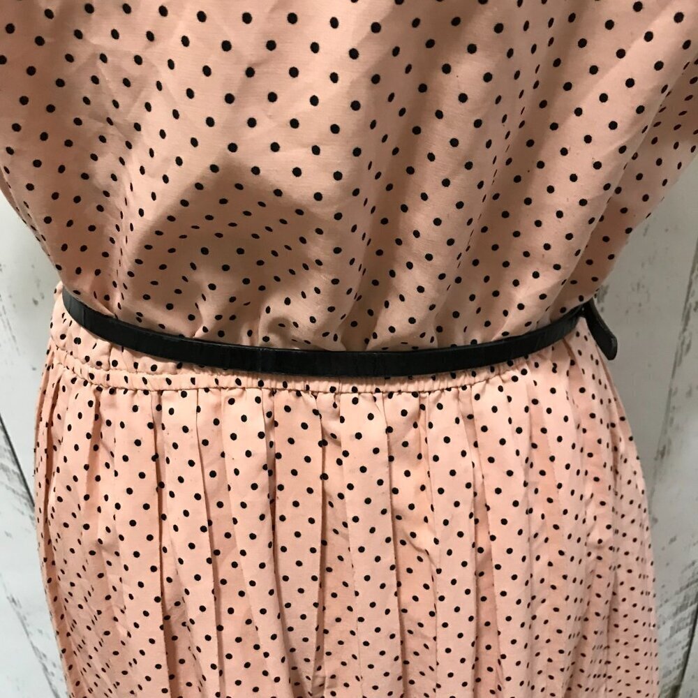 Bordeaux Los Angeles lightweight dress in peach and black polka dots.  W/belt L - Picture 8 of 13